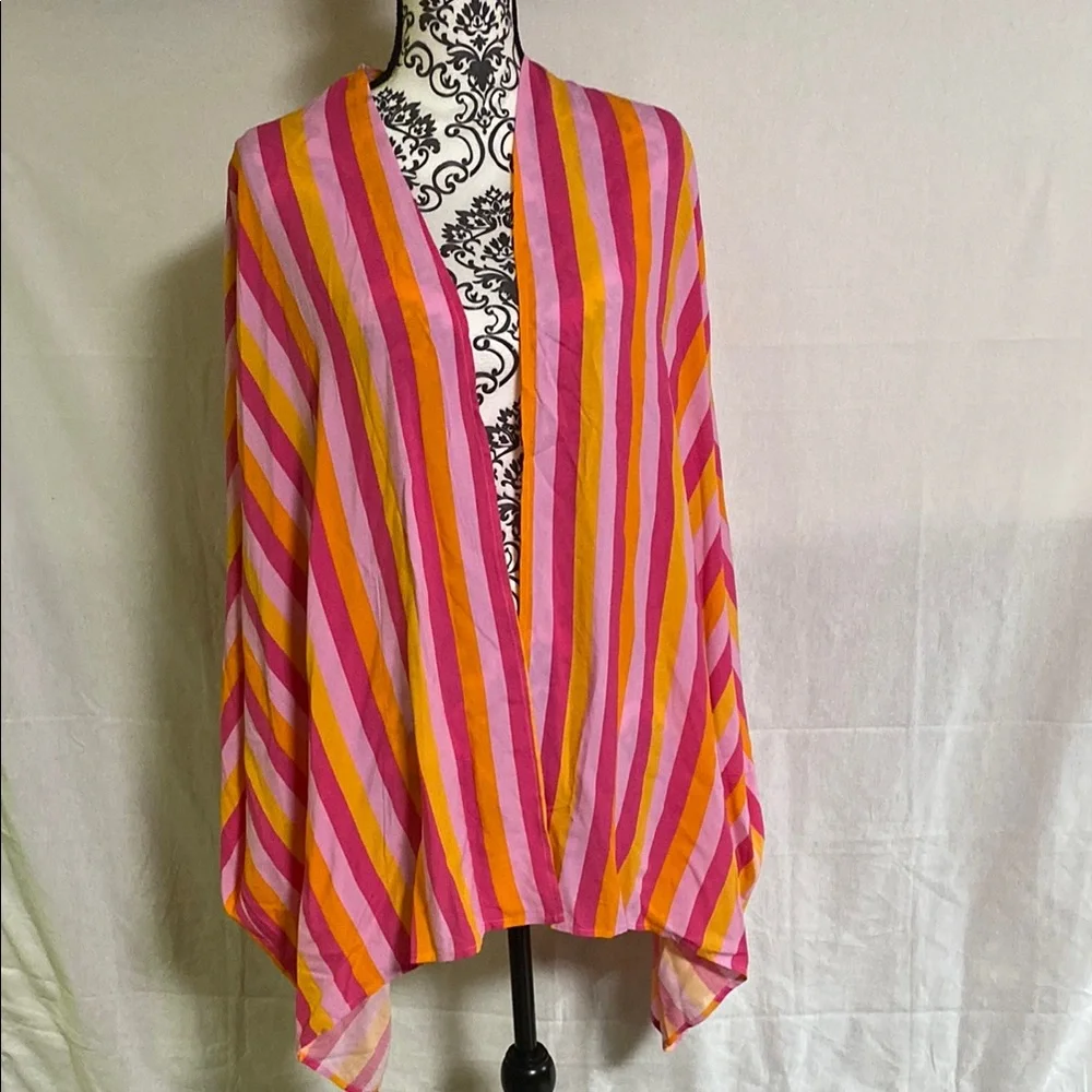 Vibrant Pink and Orange Striped Poncho Kimono - Picture 1 of 9